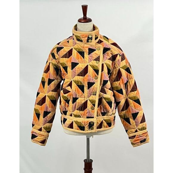 SEZANE Sz 36 4 Brandon Jacket Cotton Stella Patchwork Velvet - Picture 2 of 11